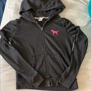 PINK gray hoodie with sequined lettering back